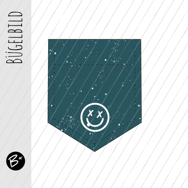 Bügelbild - " Tasche - SMILIE  OZEAN PETROL  " - Höhe 9 cm